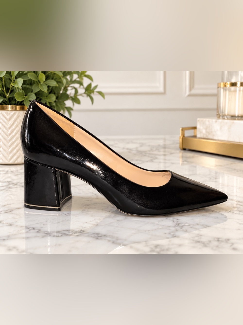 ZARA Black Patent Leather Pumps | Pointed Toe | Classic Block Heel | Size 8.5